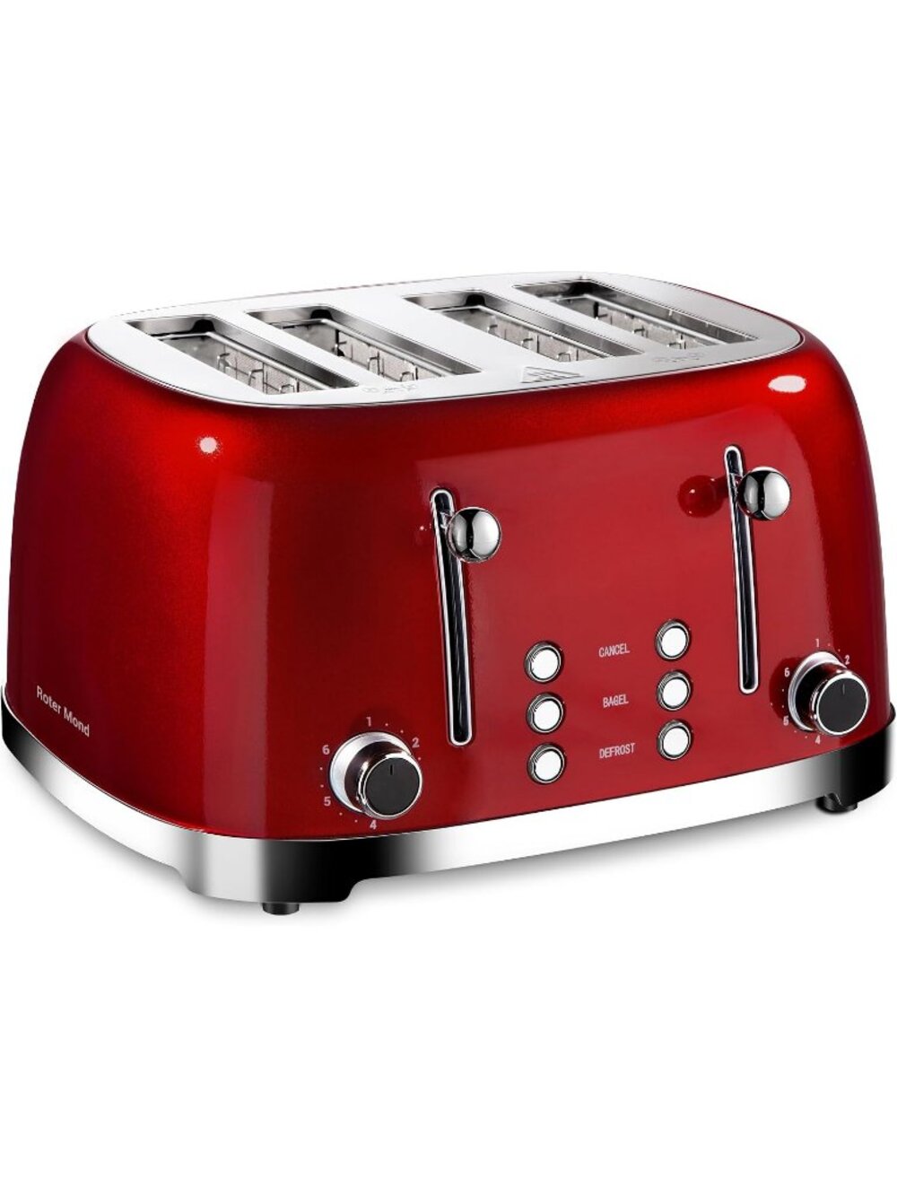 4 Slice Red Retro Stainless Steel with Bagel Defrost Cancel Function Toaster